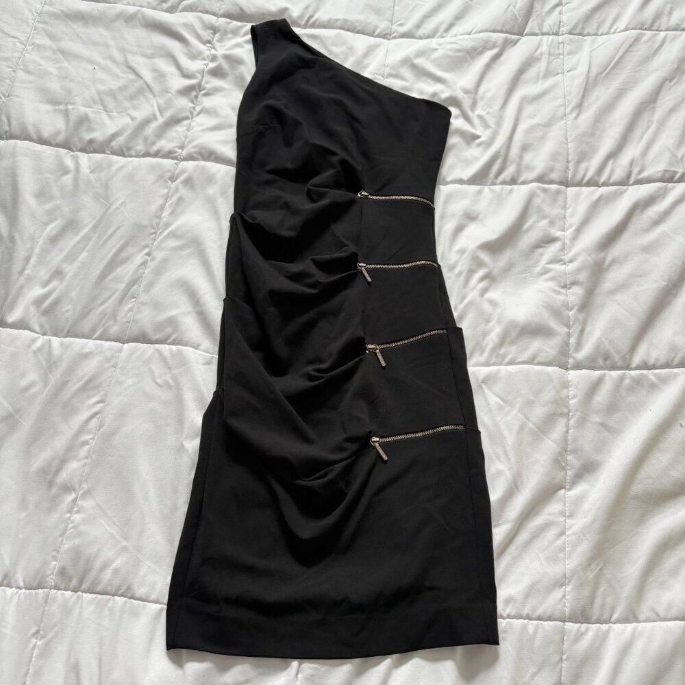Nicole Miller Womens Black One Off Shoulder Bodycon Mini Dress Cocktail Party